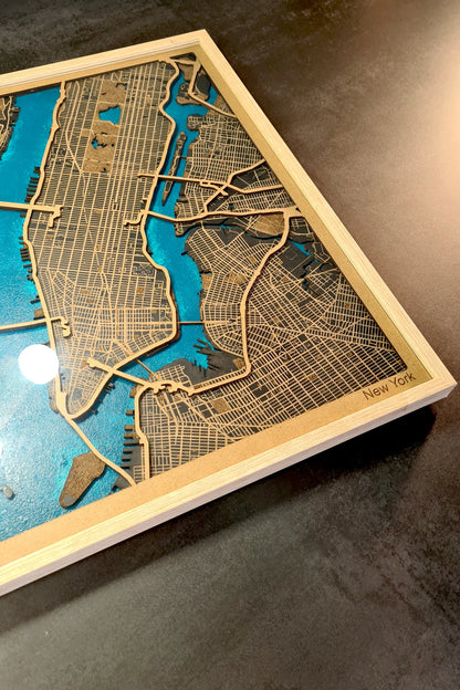 Hand-Painted 3D wall map with pins - New York - USA