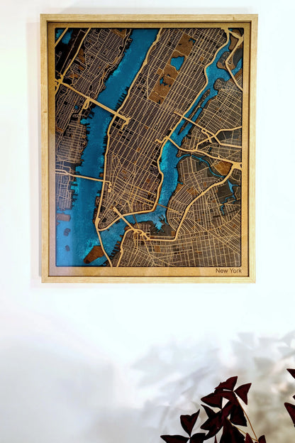 Hand-Painted 3D wall map with pins - New York - USA