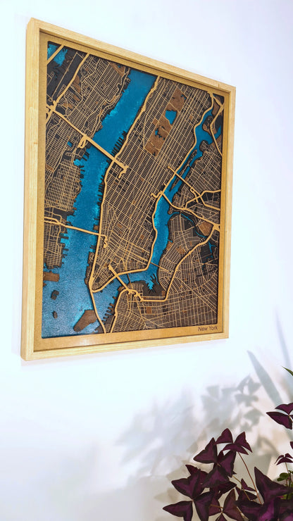 Hand-Painted 3D wall map with pins - New York - USA