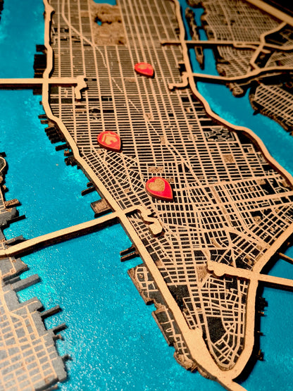 Hand-Painted 3D wall map with pins - New York - USA