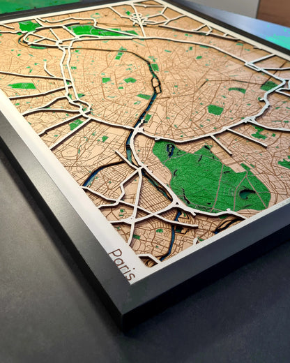 Hand-Painted 3D wall map with pins - Paris - France