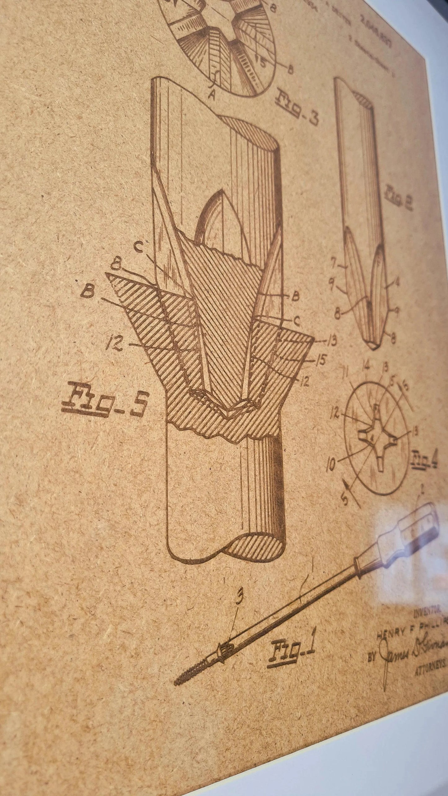 Official patent for the Phillips screwdriver - Laser engraved wood - YourLittleFactory