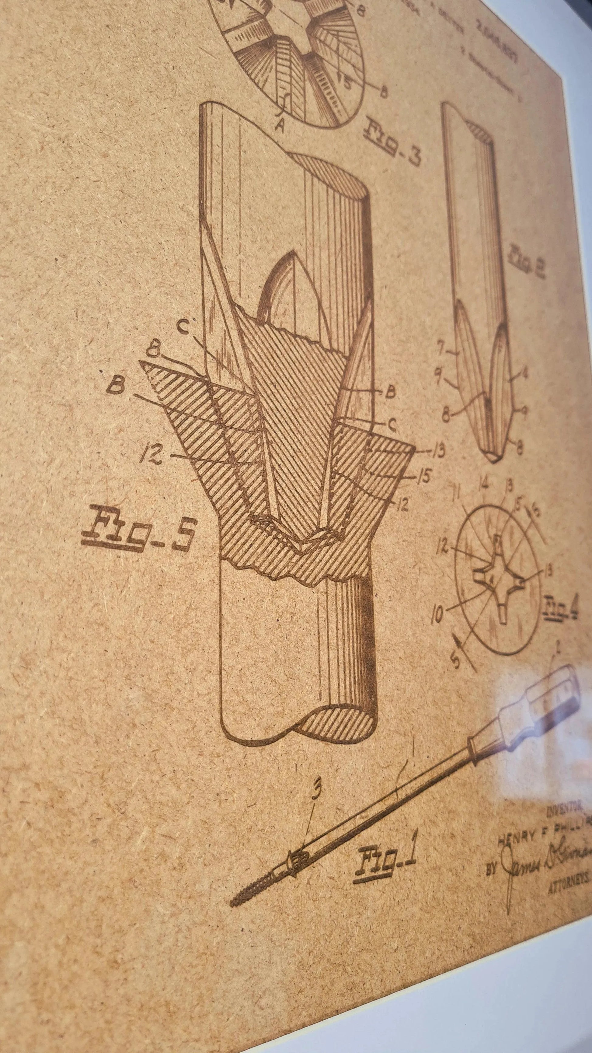 Official patent for the Phillips screwdriver - Laser engraved wood - YourLittleFactory