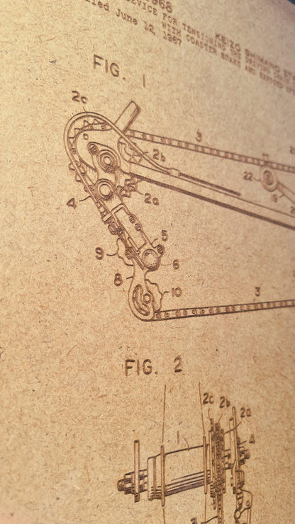 Official Shimano gear selector patent - Laser engraved wood - YourLittleFactory