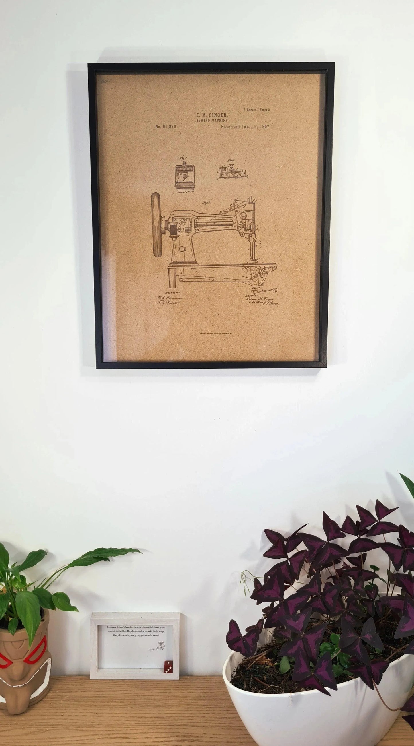 Official Singer sewing machine patent - Laser engraved wood - YourLittleFactory