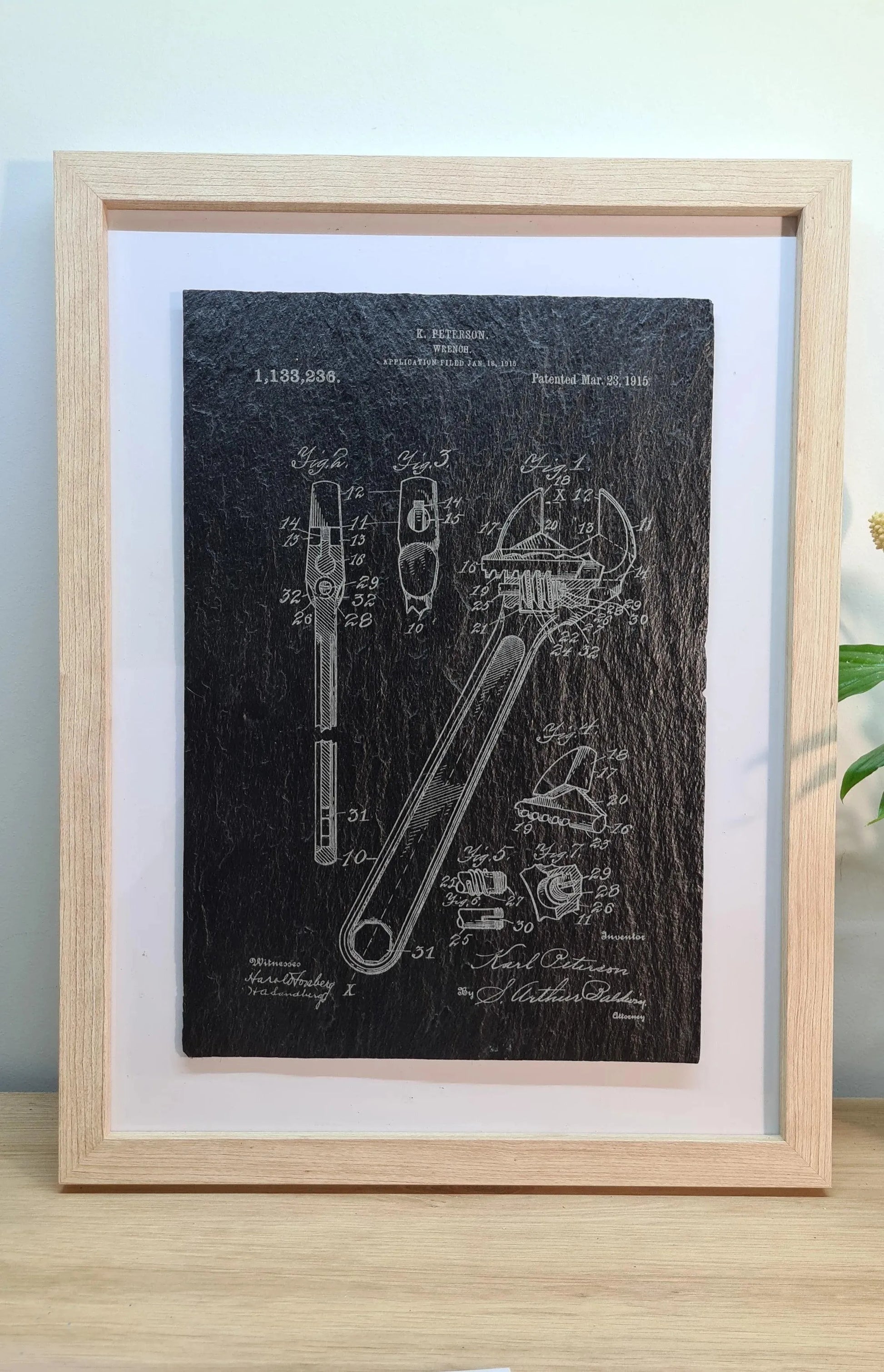 Official wrench patent - Laser engraved slate - YourLittleFactory